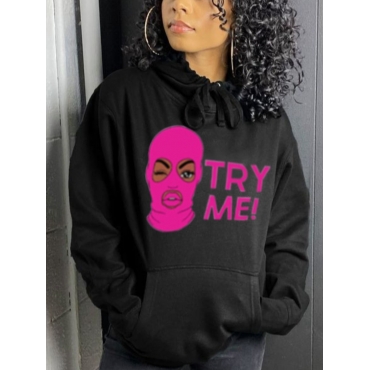 

LW BASICS Figure Letter Print Kangaroo Pocket Hoodie, Black