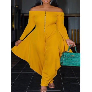

LW Plus Size Off The Shoulder Zipper Design Jumpsuit, Yellow