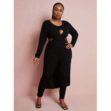 

LW SXY Plus Size Cross-over Hollow-out Pants Set, Black