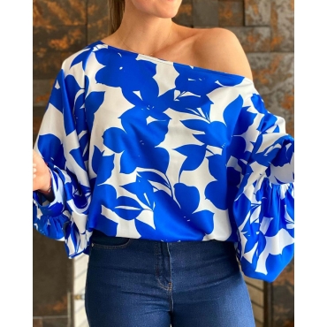 

LW BASICS Floral Print Oversized Blouse, Blue
