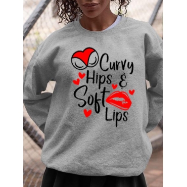 

LW BASICS Letter Lip Print Sweatshirt, Grey