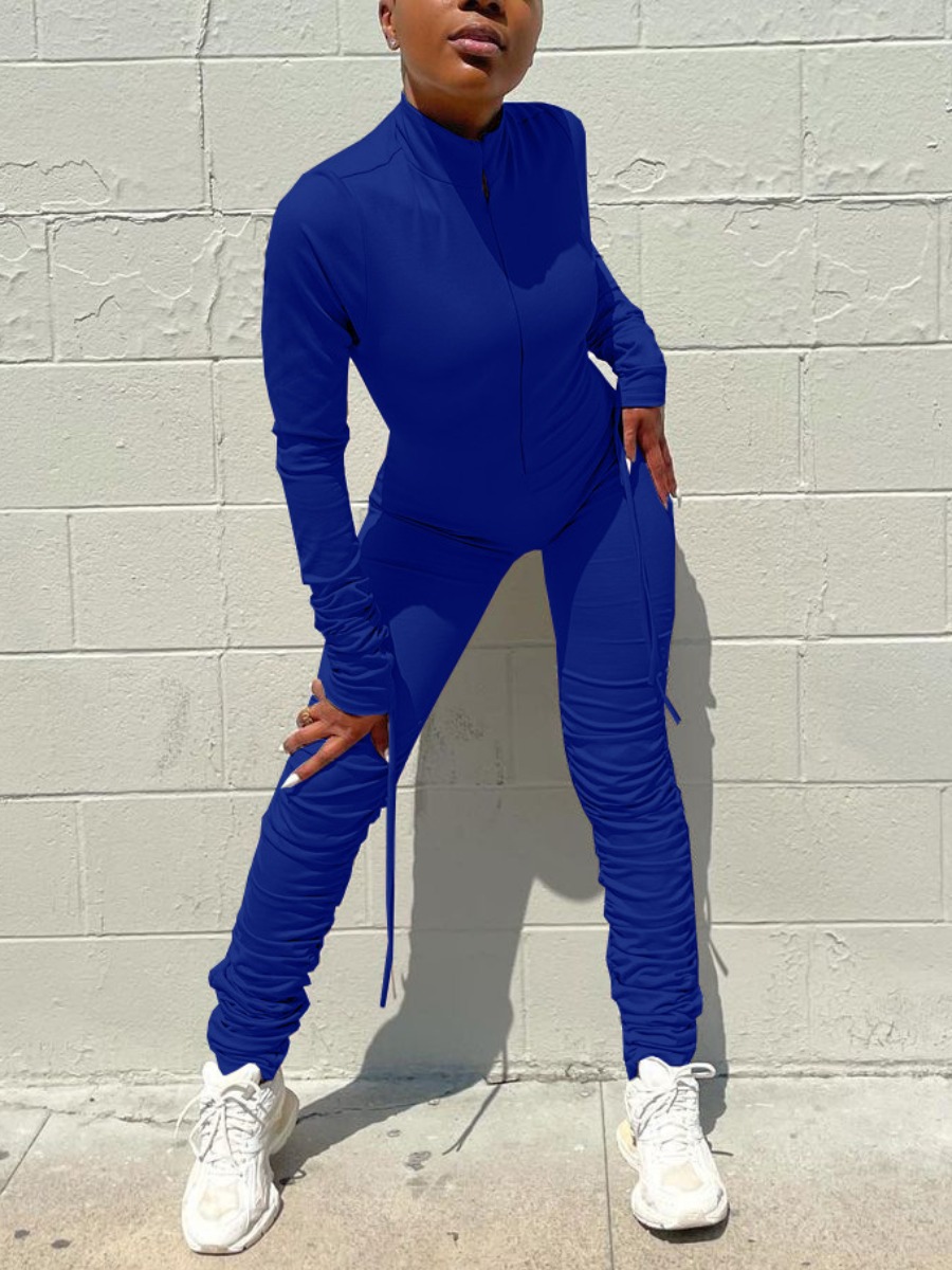 

LW Bandage Ruched Stacked Skinny Jumpsuit, Blue