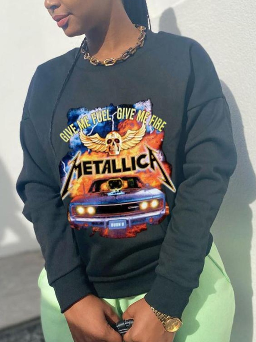 LW Letter Skull Print Sweatshirt