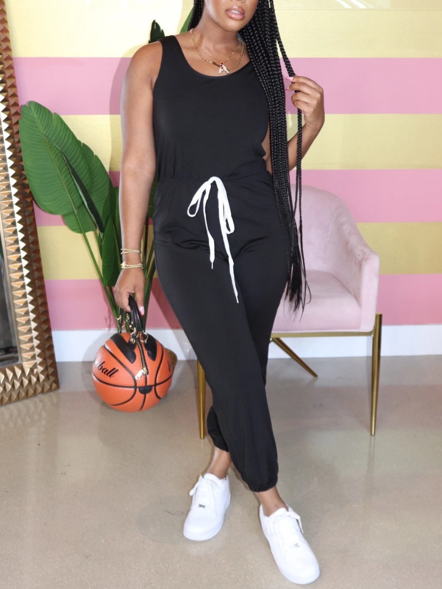 

LW Drawstring Basic Skinny Jumpsuit, Black