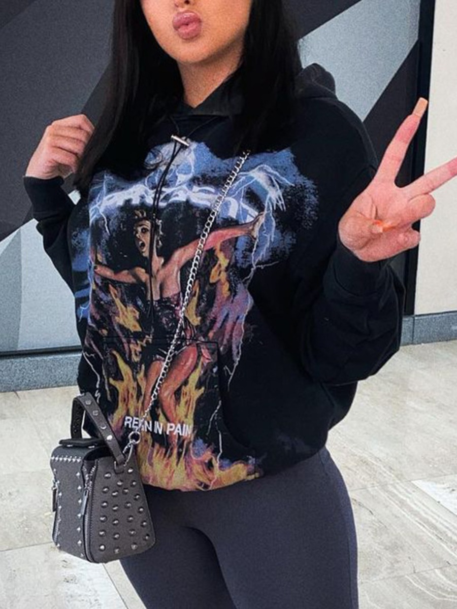 

LW Figure Print Pocket Design Hoodie, Black