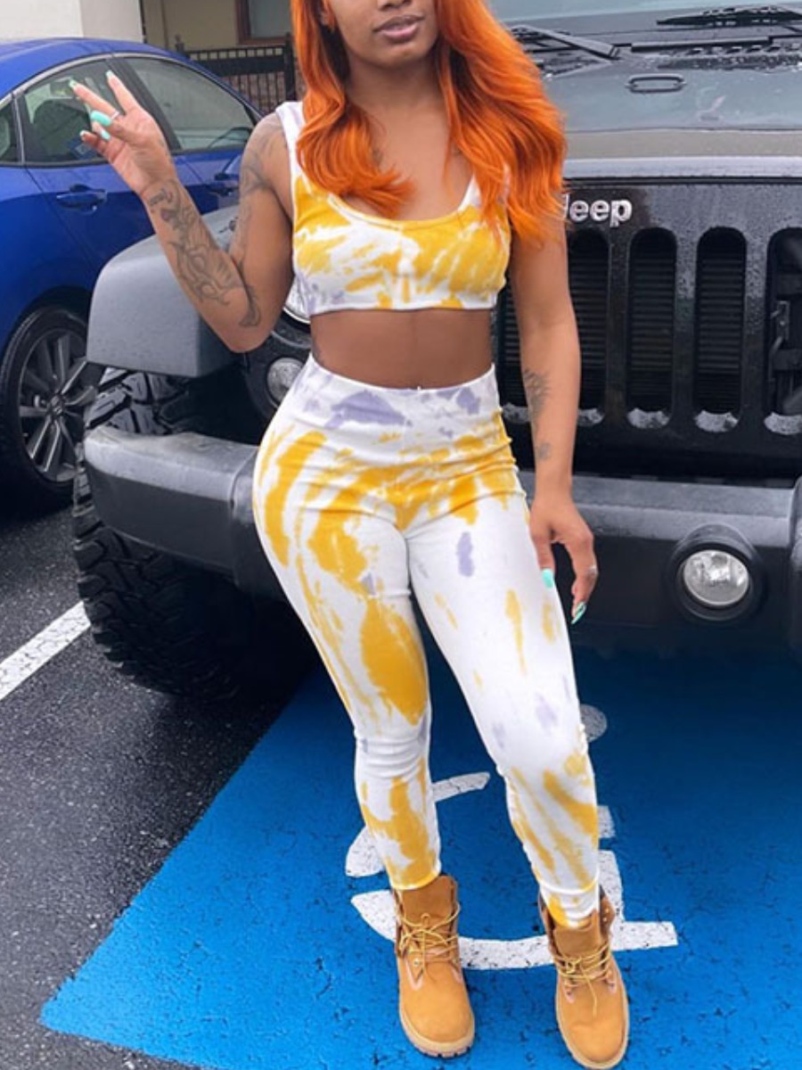 

LW Tie Dye Crop Top Pants Set, Yellow