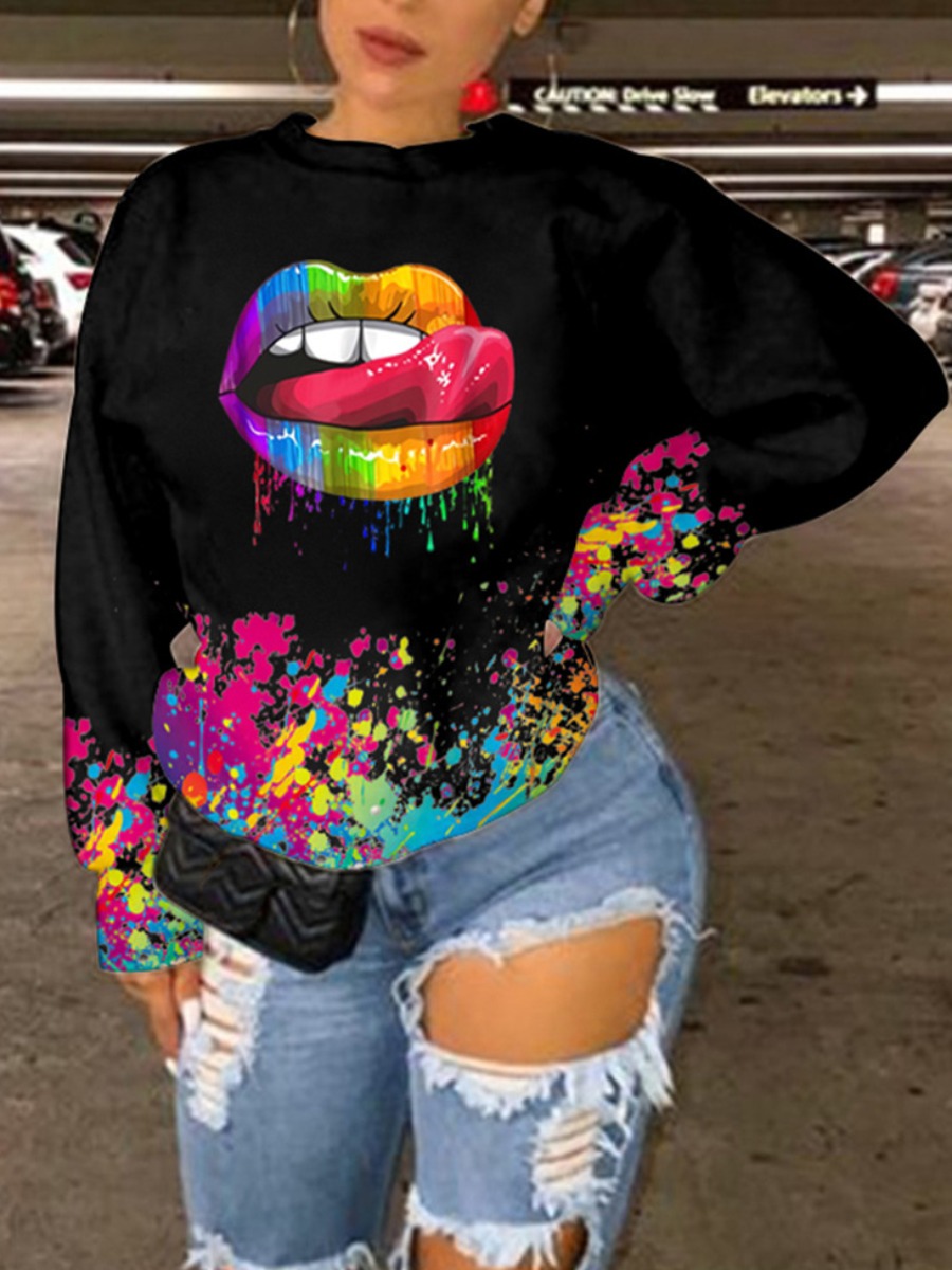 

LW Gradient Lip Print Pullover Sweatshirt, Black