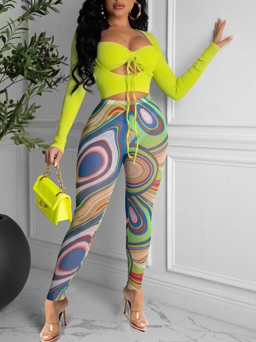 

LW SXY Hollow-out Bandage Design Mesh Pants Set, Yellow