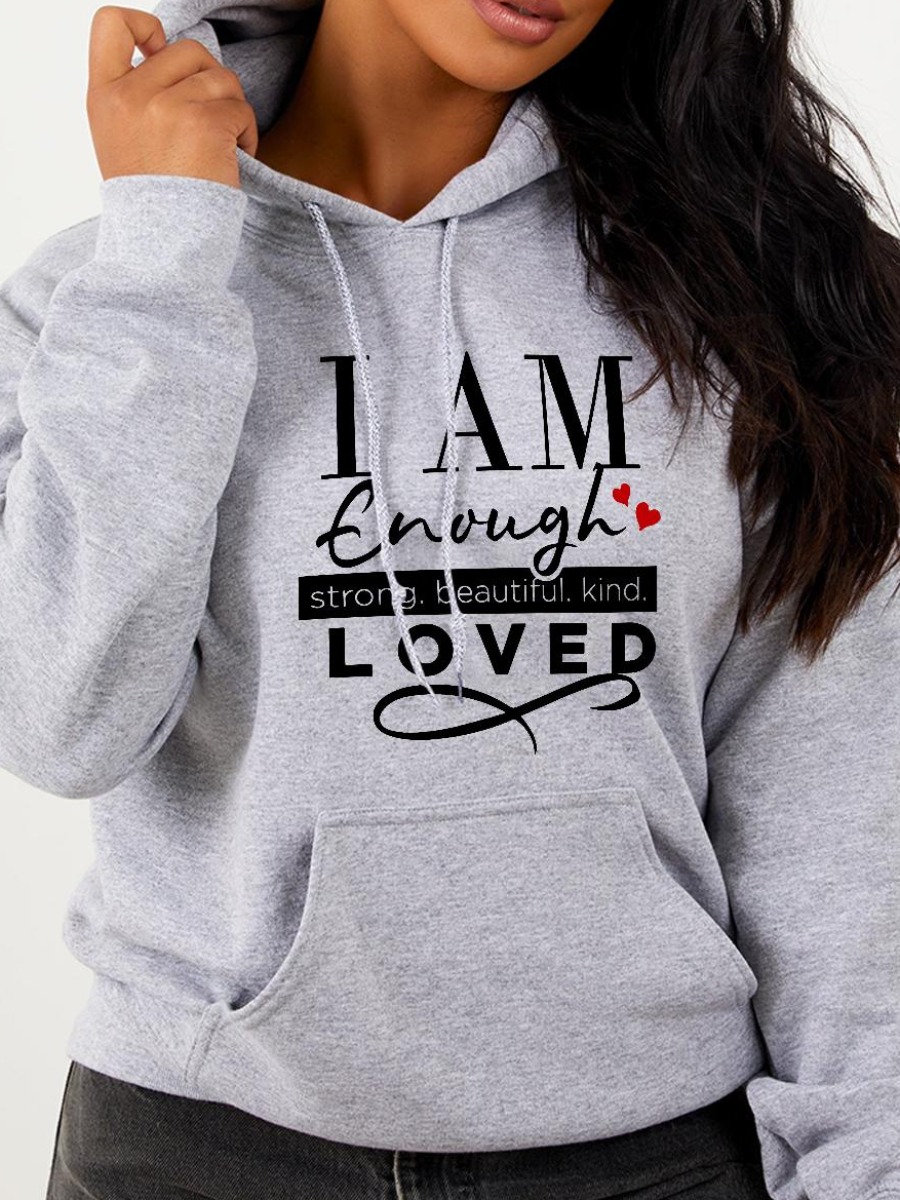 

LW Letter Print Pocket Design Hoodie, Grey