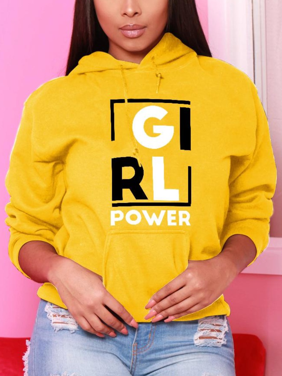 

LW Letter Print Pocket Design Hoodie, Yellow