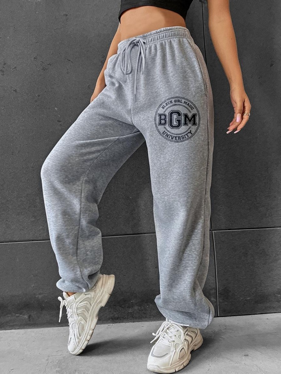 

LW Letter Print Drawstring Sweatpants, Grey