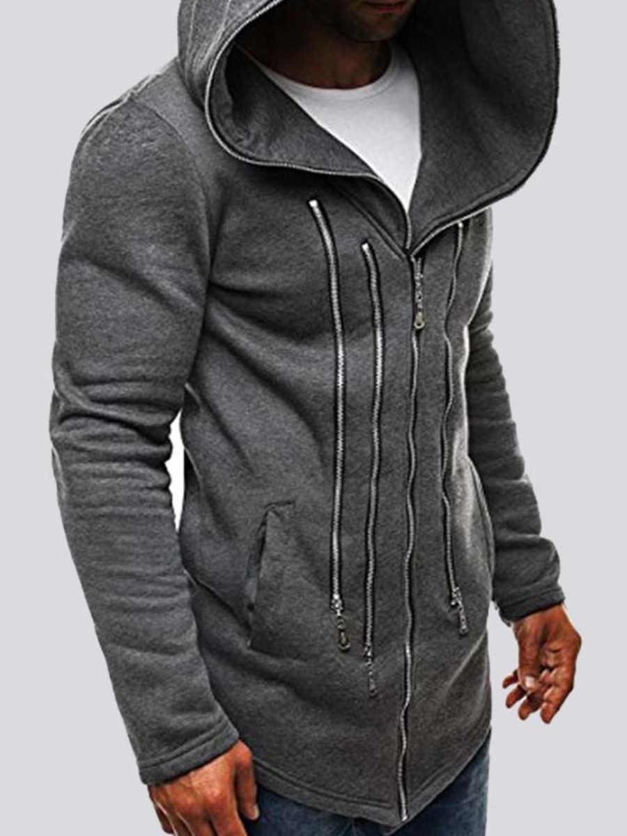 

LW Men Multi Zipper Pocket Design Hoodie, Dark grey