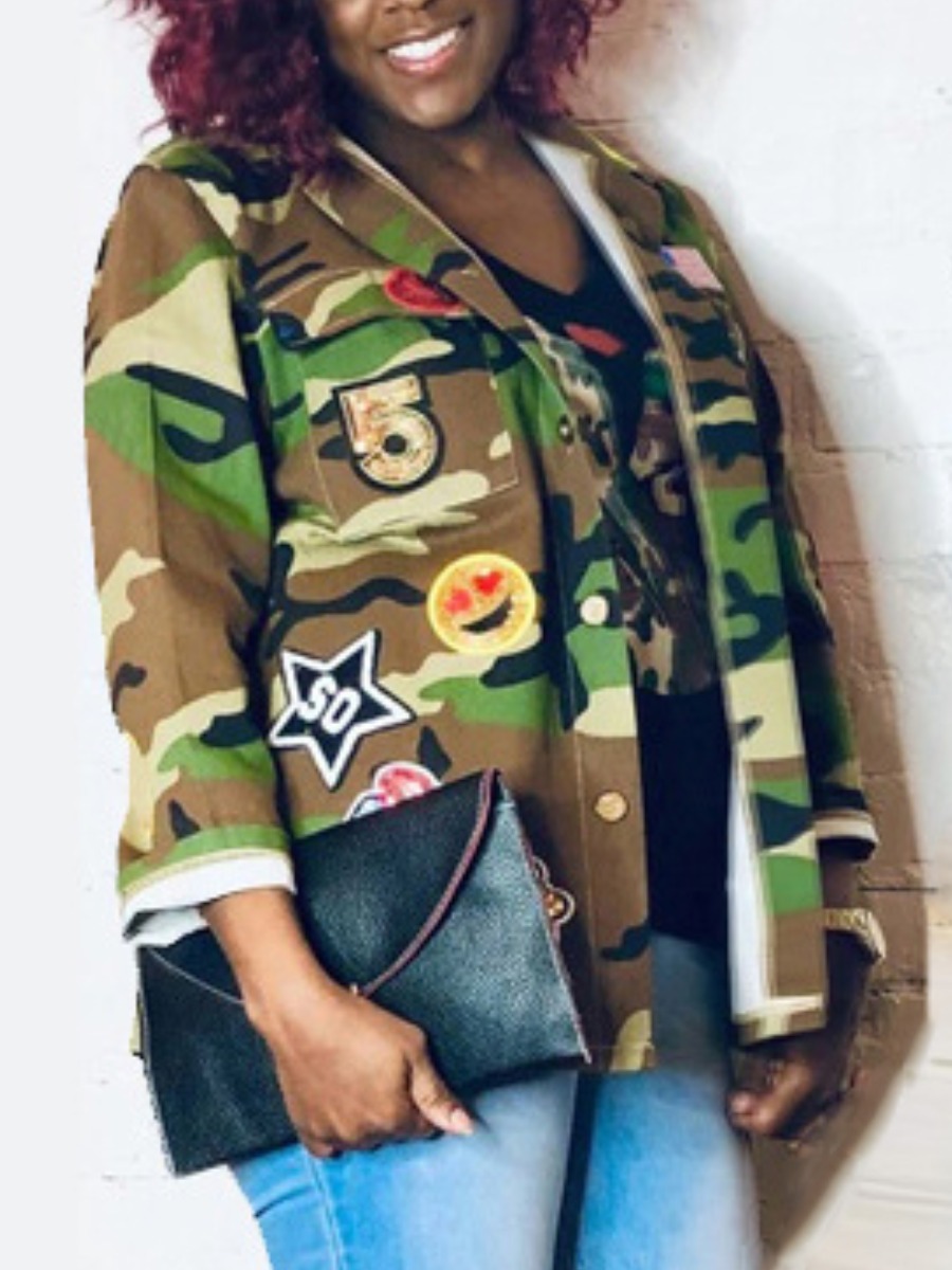 

LW Camo Print Letter Patched Jacket