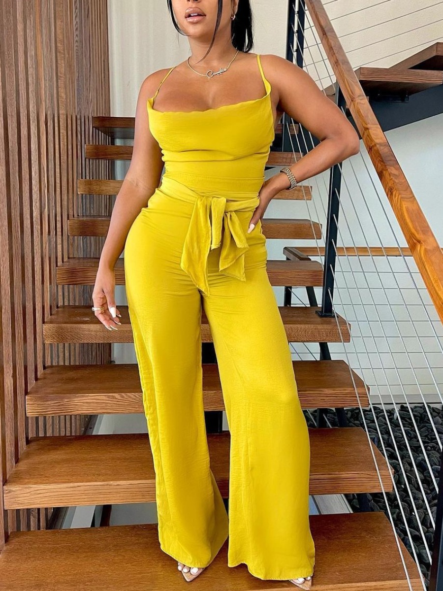 

LW SXY Bandage Design Wide Leg Cami Jumpsuit, Yellow