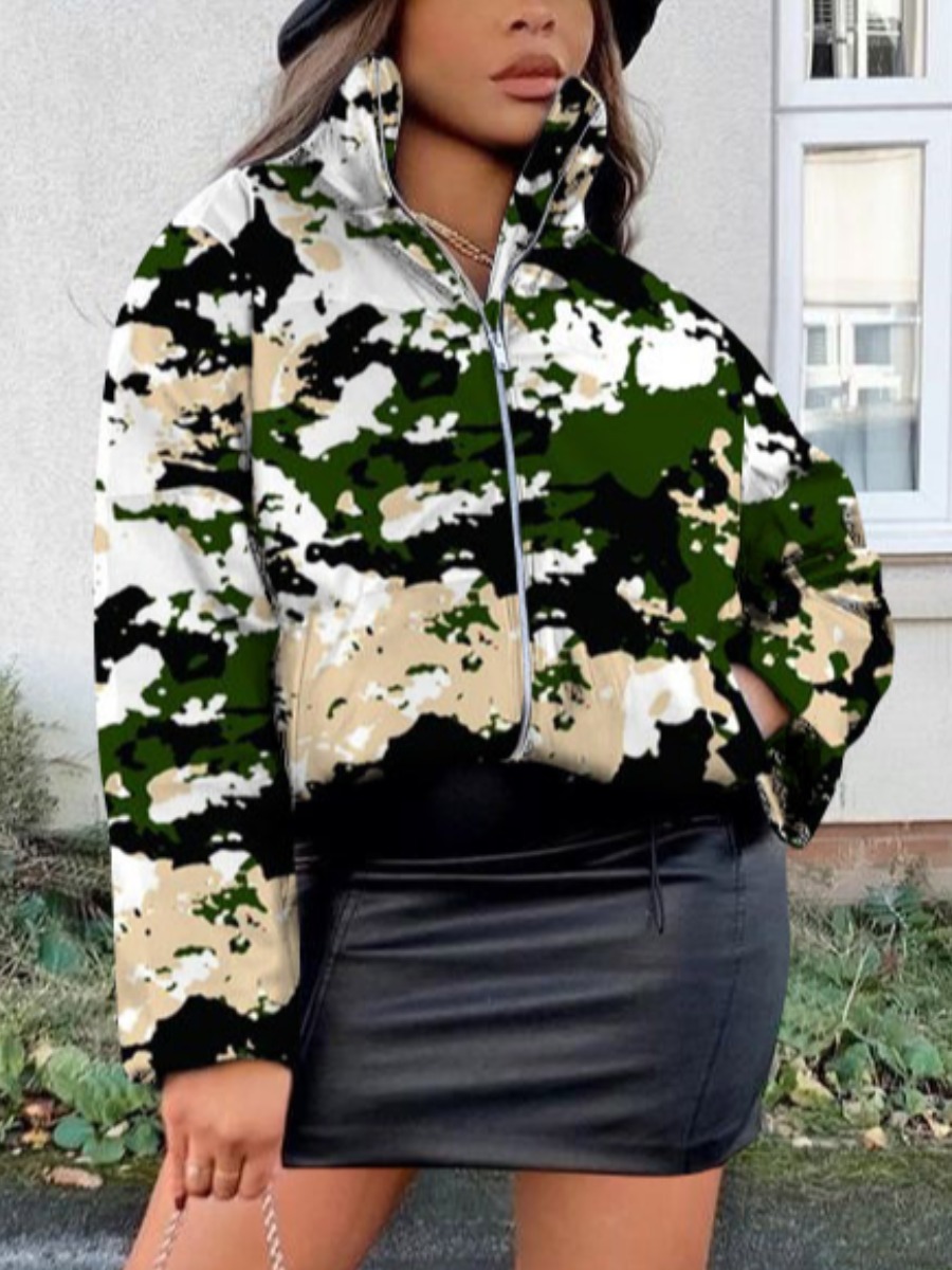 

LW Camo Print Pocket Zipper Design Parka