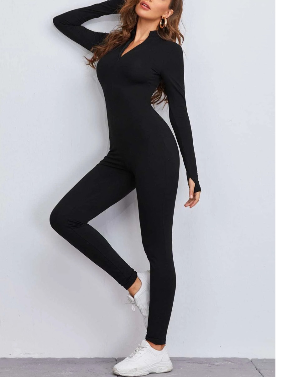 

LW BASICS Zipper Design Skinny Jumpsuit, Black