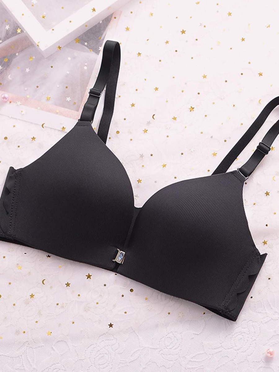

LW Rib-knit Front Button Bras, Black