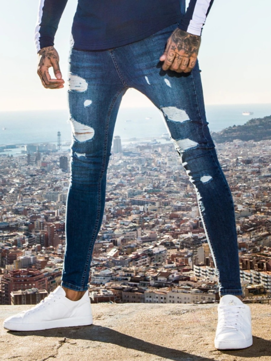 

LW Men Mid Waist Ripped Jeans, Deep blue