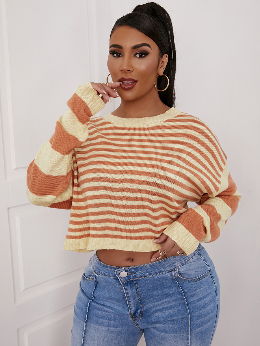 

LW Striped Patchwork Loose Sweater, Jacinth