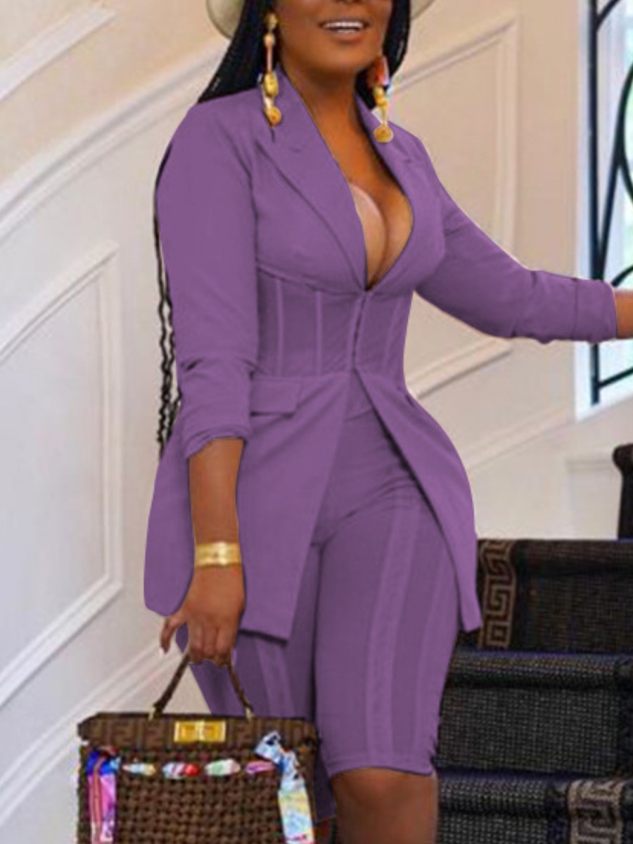 

LW Corset Belt Design Pocekt Shorts Set, Purple
