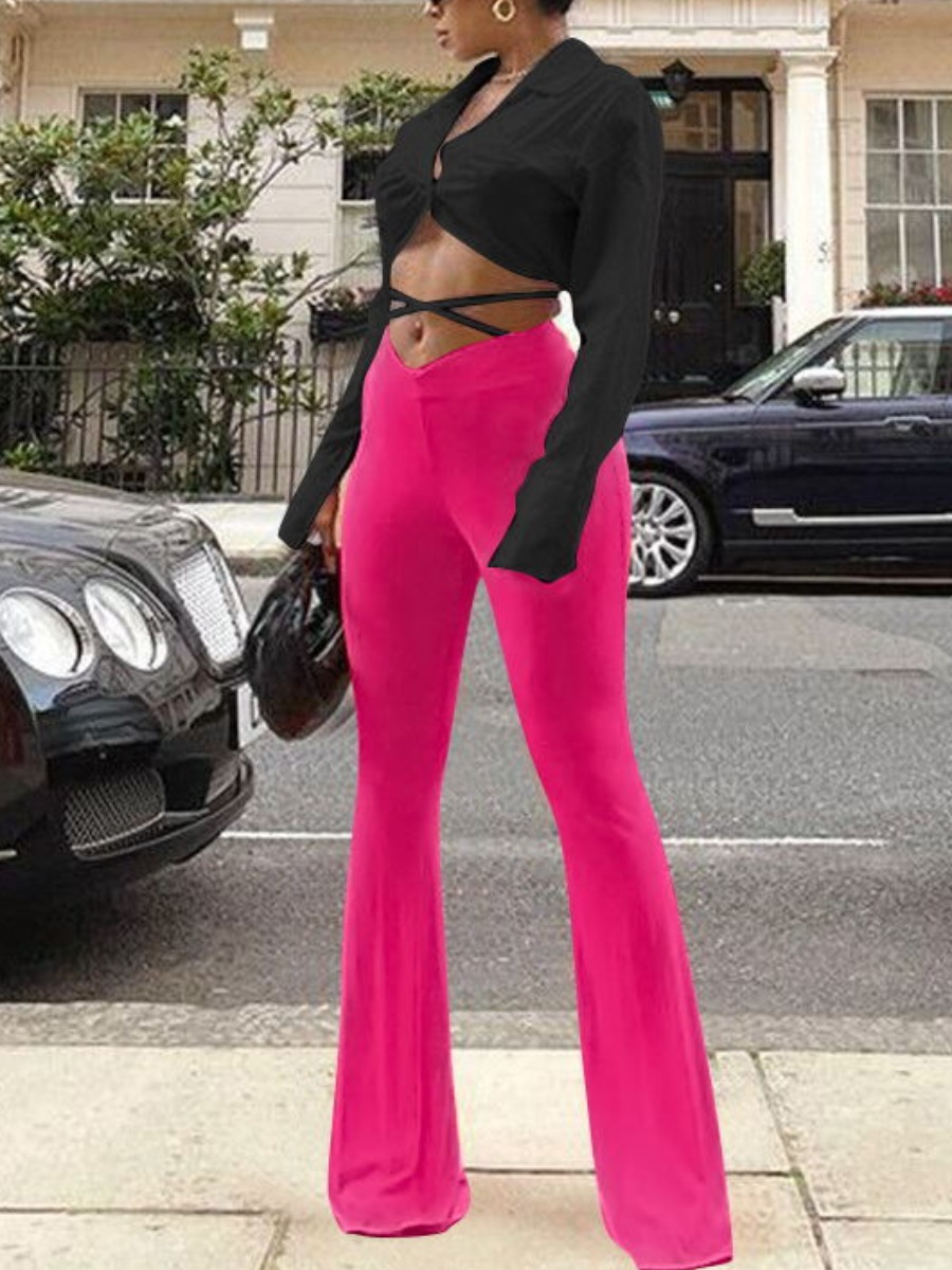 

LW Sexy Bandage Slit Crop Top Pants Set, Black