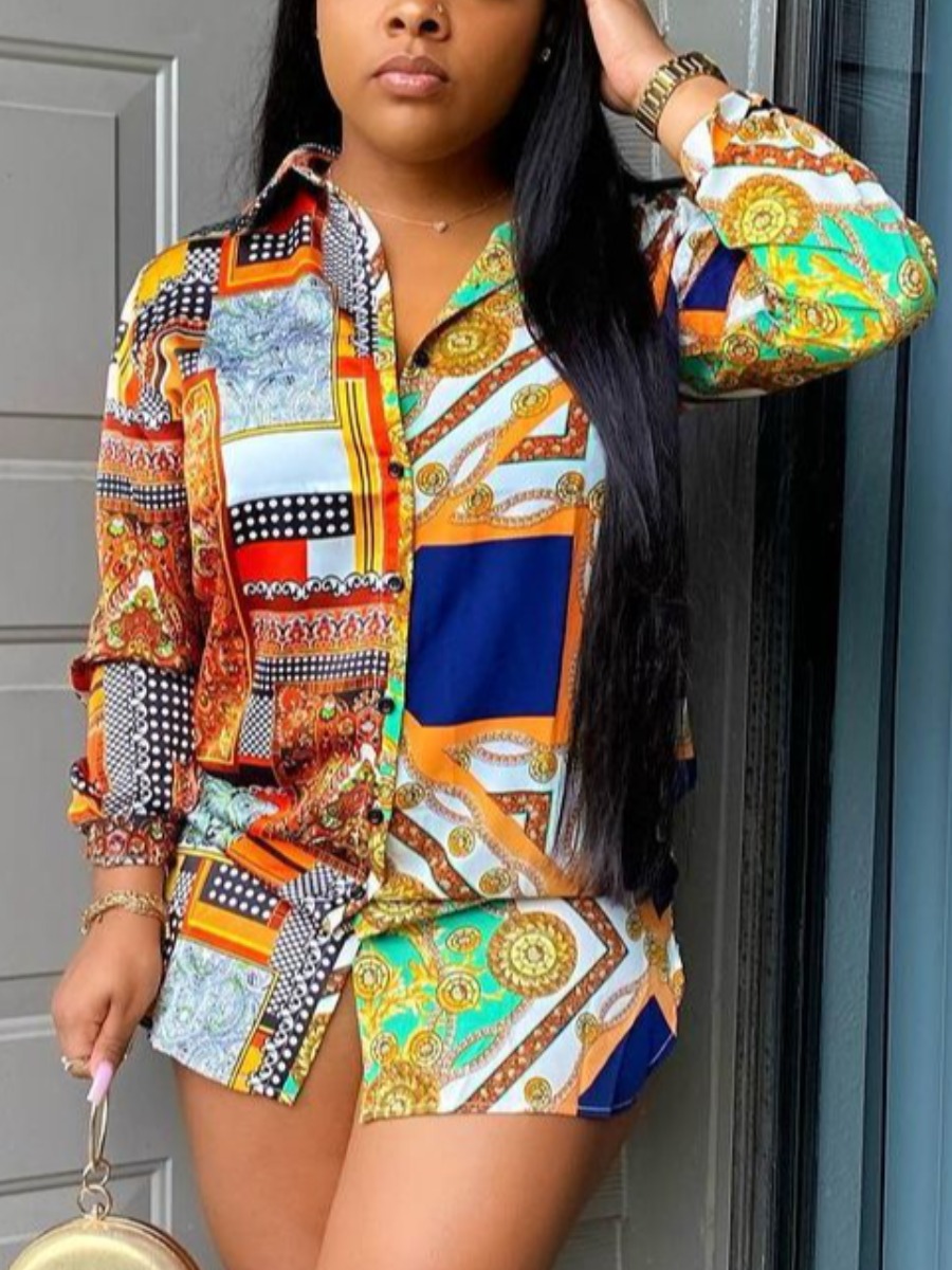 

LW BASICS Street Trendy Tribal Print Blouse, Multi