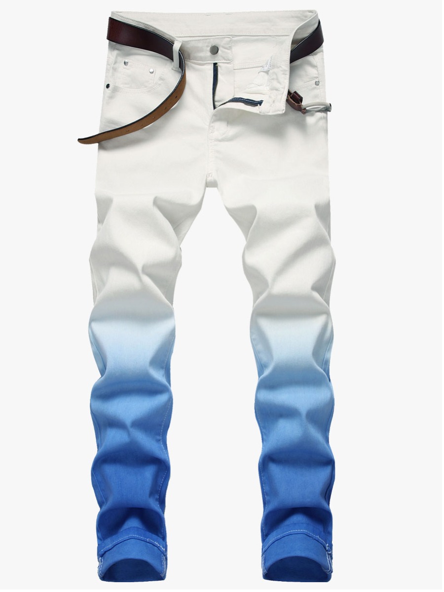 

LW Men Street Stretch Denim Mid Waist Gradient Jeans, Blue