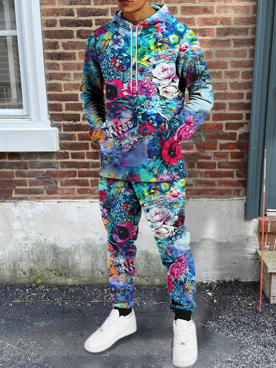 

LW Men Skull Print Pocket Design Tracksuit Set, Multi