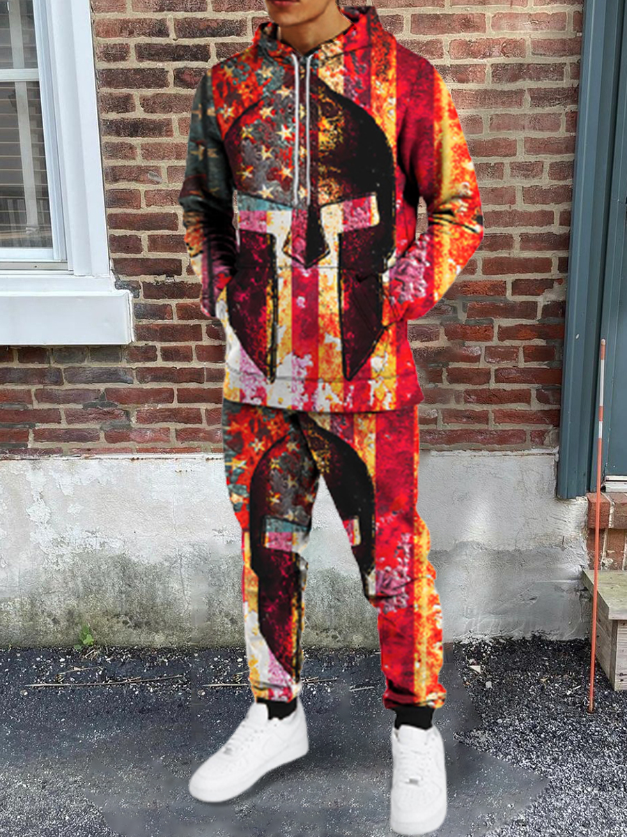

LW BASICS Men Star Print Pocket Design Tracksuit Set, Multi