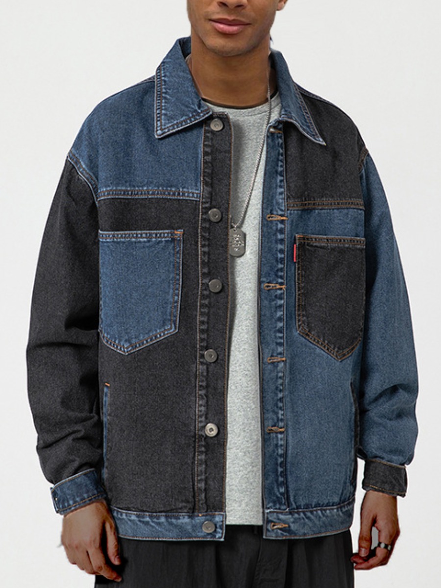 

LW Men Patchwork Pocket Design Denim Jacket, Blue