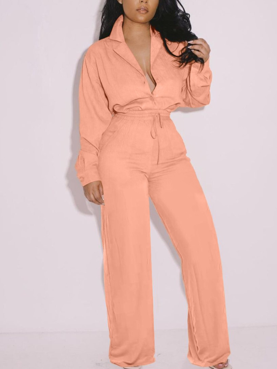 

LW Button Design Drawstring Pants Set, Fan fare