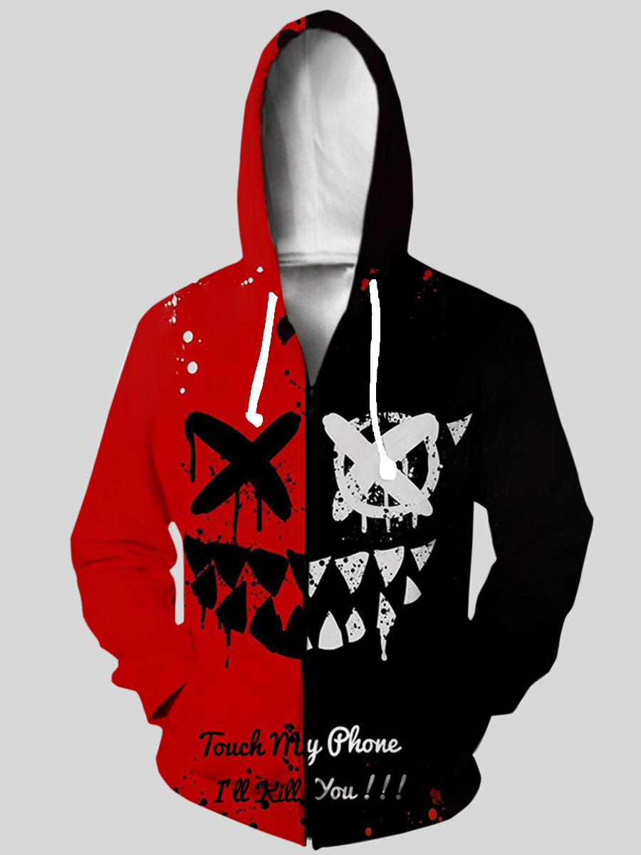 

LW Men Letter Print Patchwork Hoodie, Red
