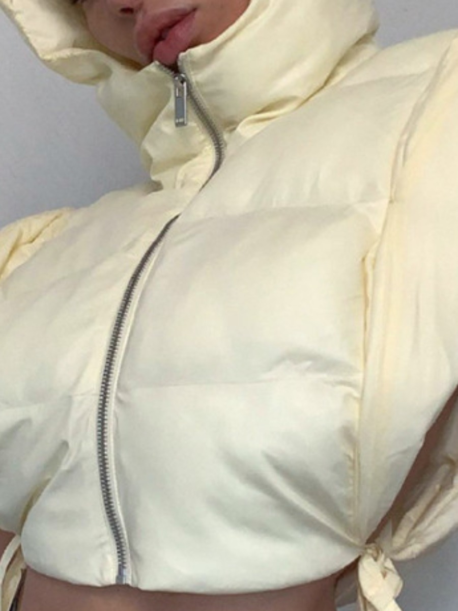 

LW Hooded Collar Zipper Design Parka, Apricot