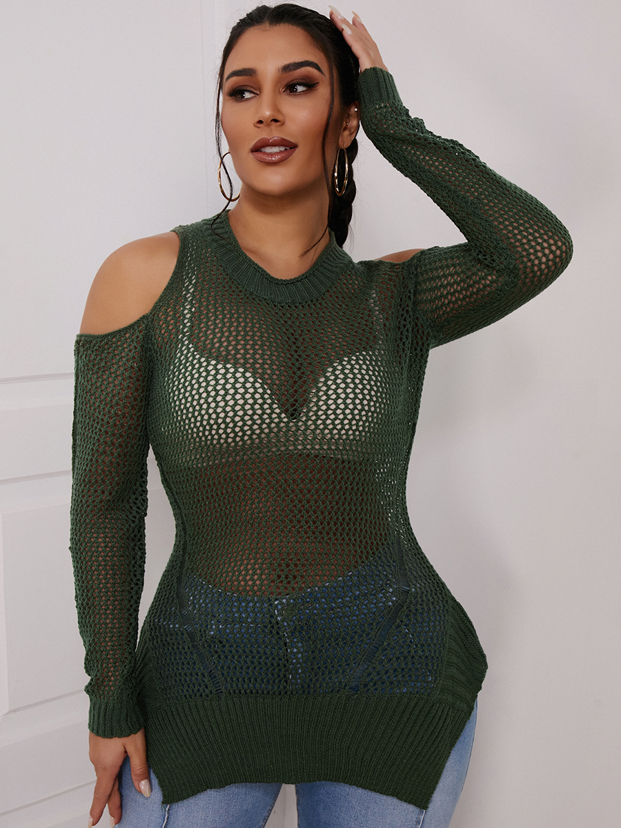 

LW Cold Shoulder Cable Knit Sweater, Green