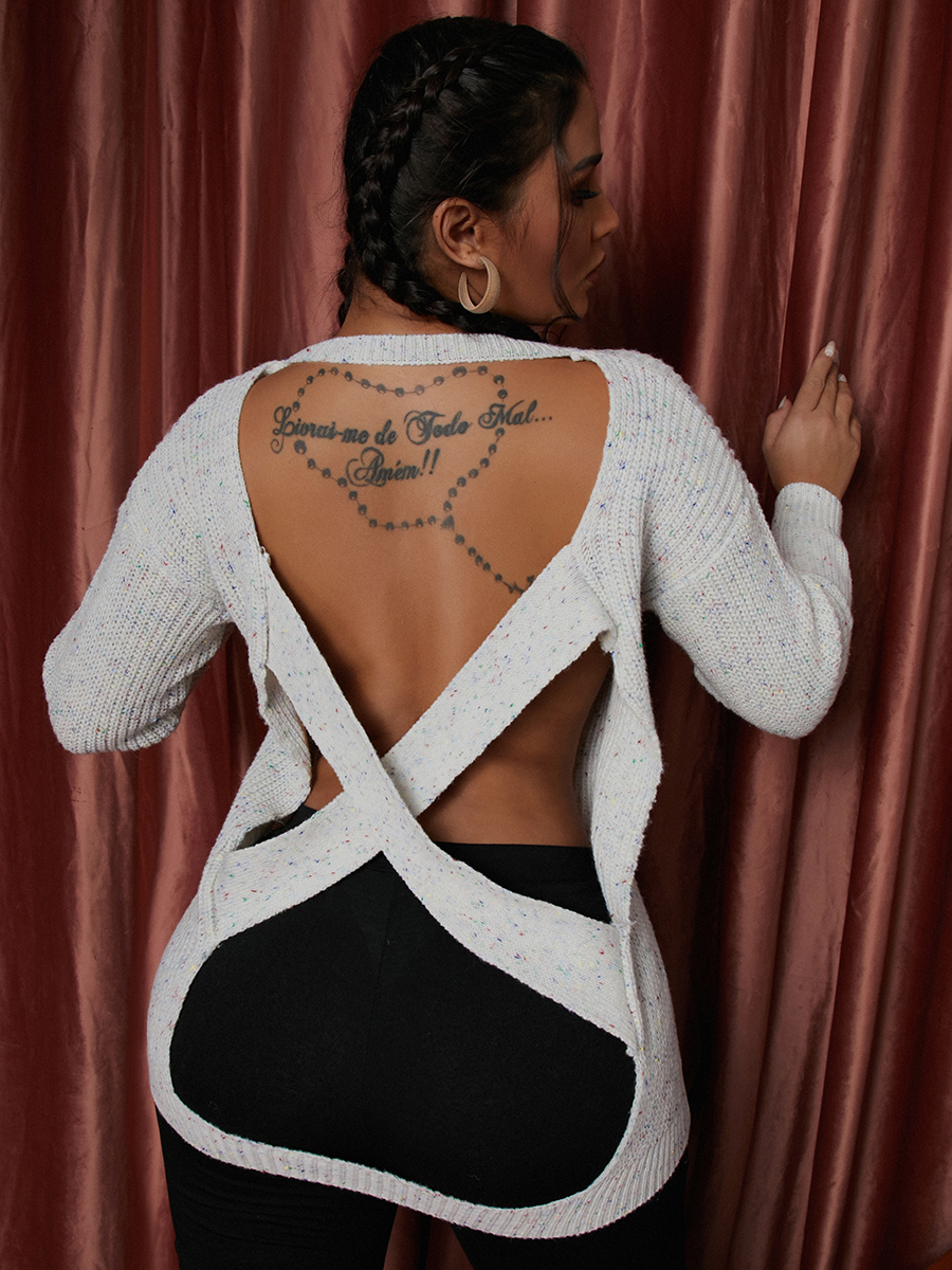 

LW Criss Cross Backless Sweater, White