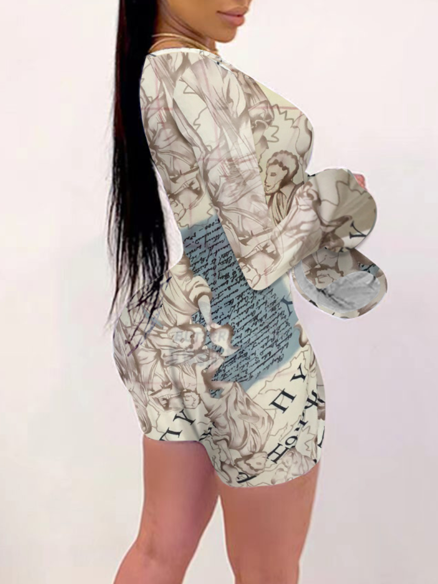 LW SXY Gradient Letter Print Flared Romper