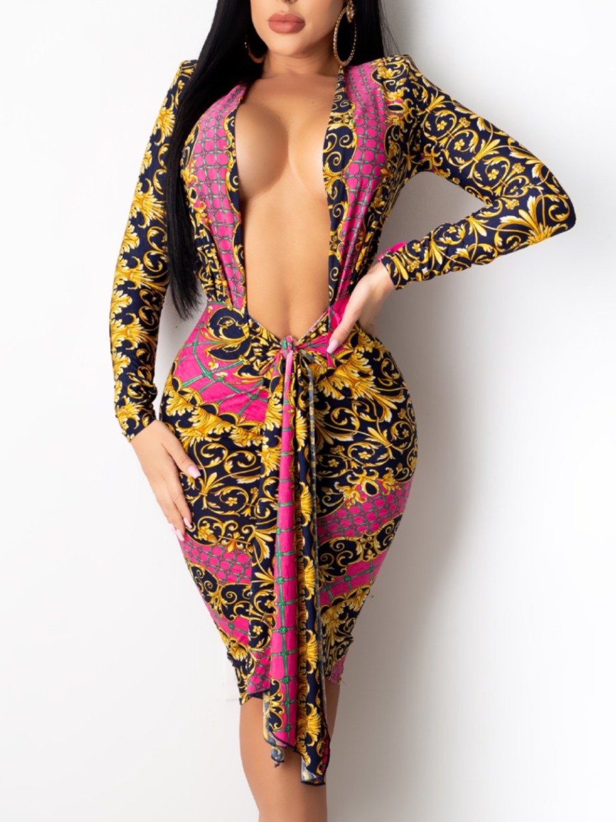 

LW SXY Hollow-out Bandage Patchwork Bodycon Dress, Multi