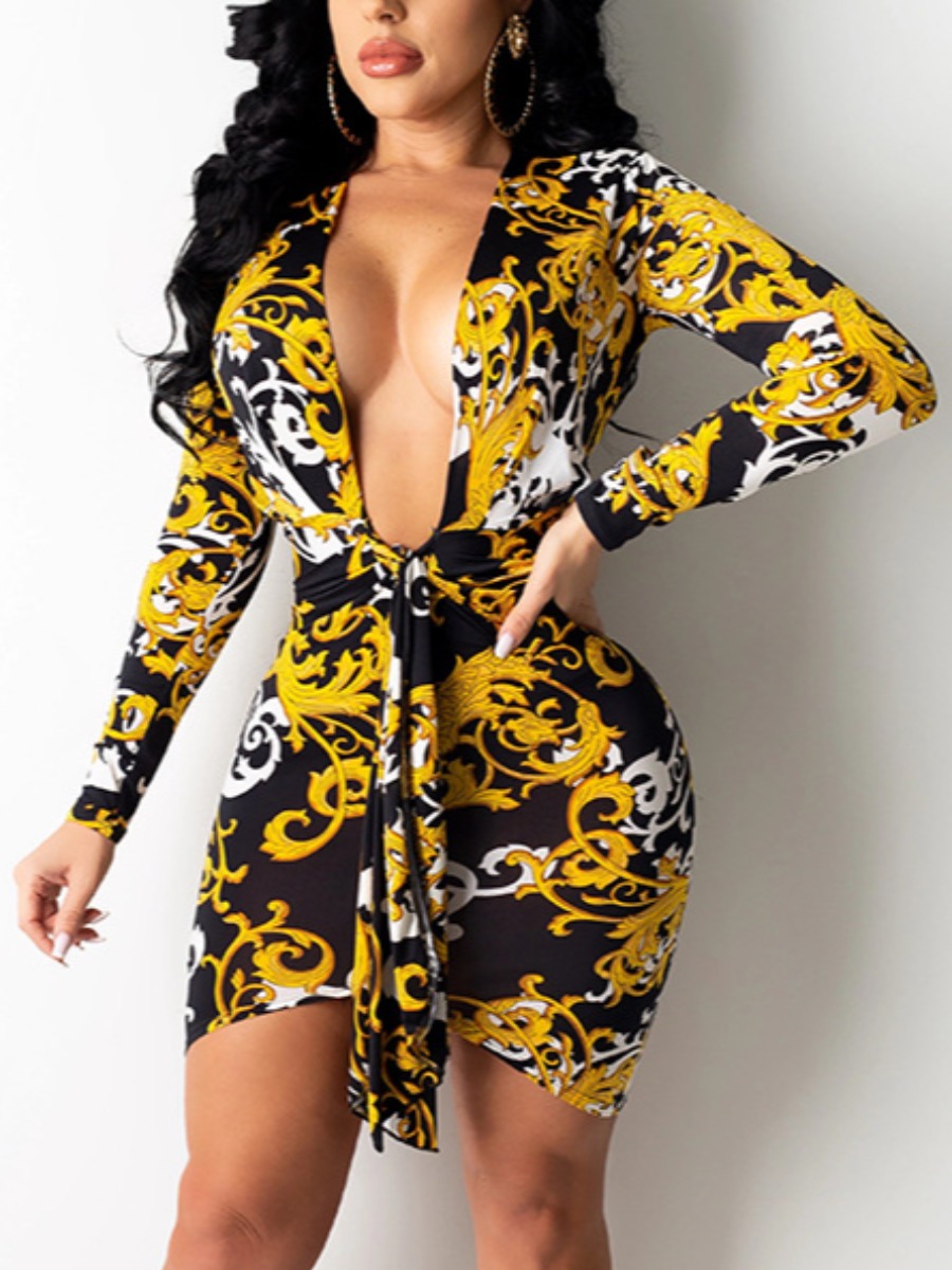 

LW SXY Mixed Print Bandage Design Dress, Black