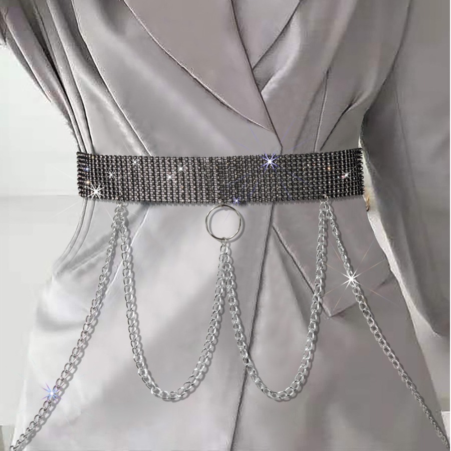 

LW Rhinestone Metal Accessories Decor Belt, Black