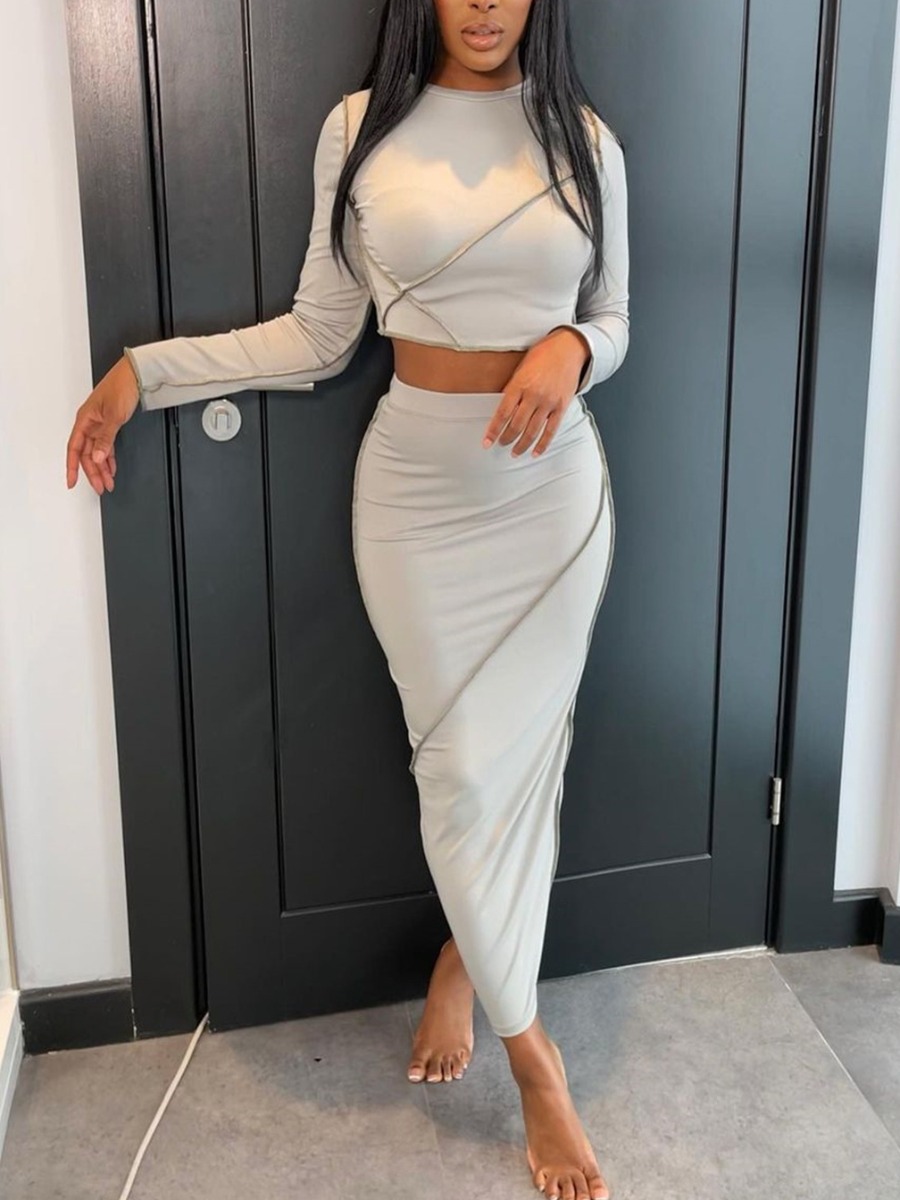 

LW Lettuce Trim Crop Top Basic Skirt Set, White