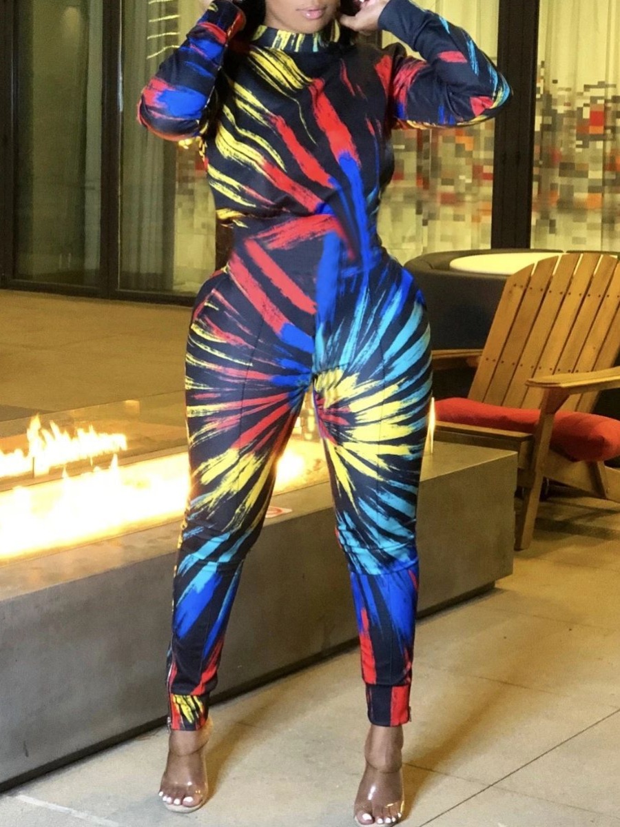 

LW Half A Turtleneck Tie Dye Skinny Jumpsuit, Multi