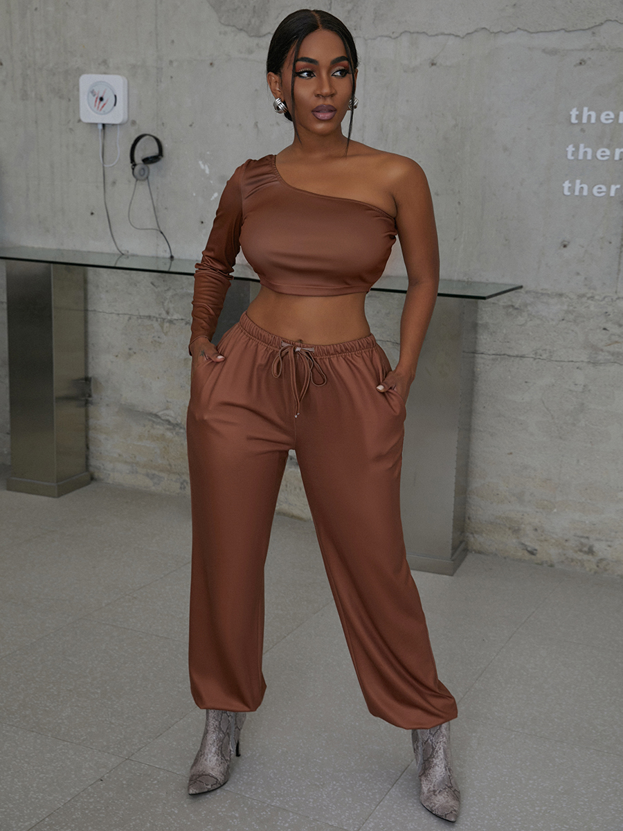 LW COTTON One Shoulder Drawstring Pants Set