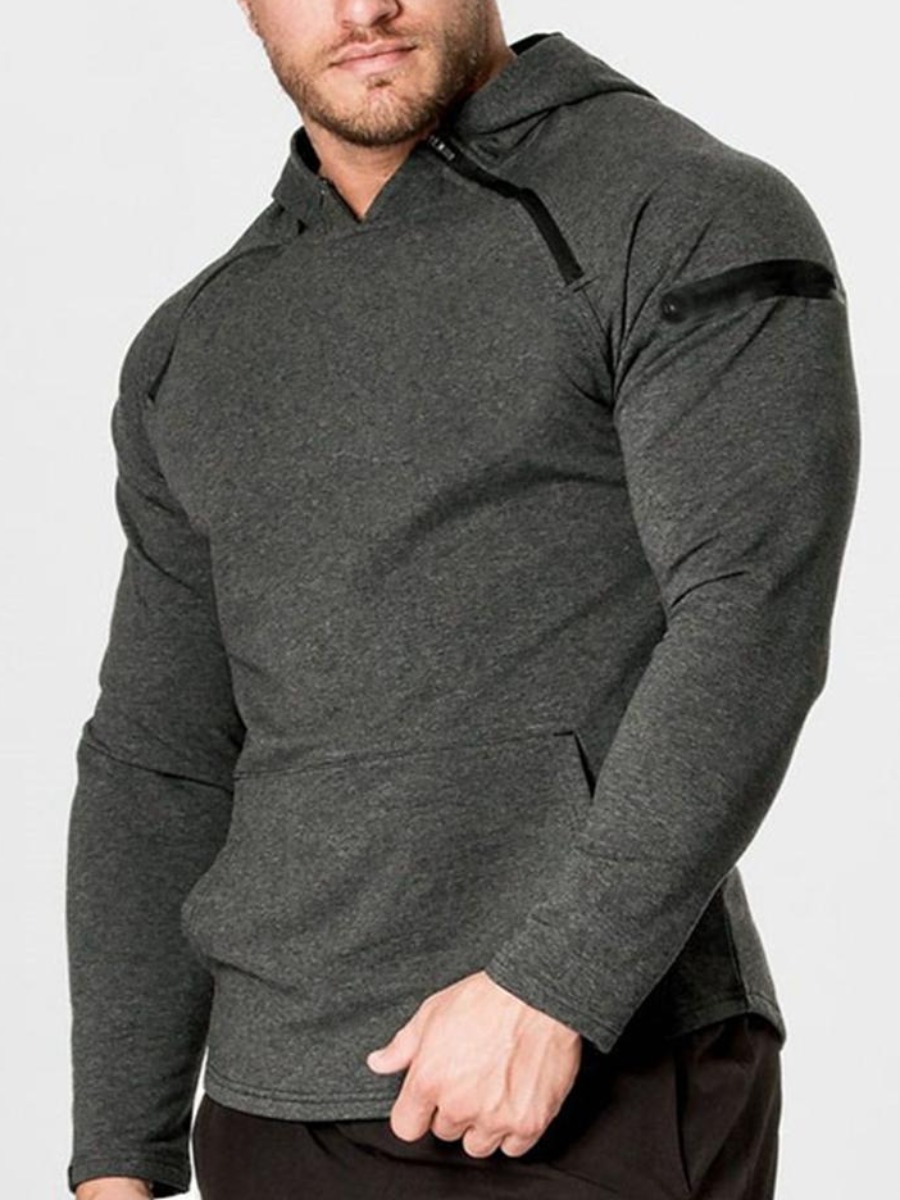 

LW BASICS Men Zipper Pocket Deisgn Hoodie, Grey