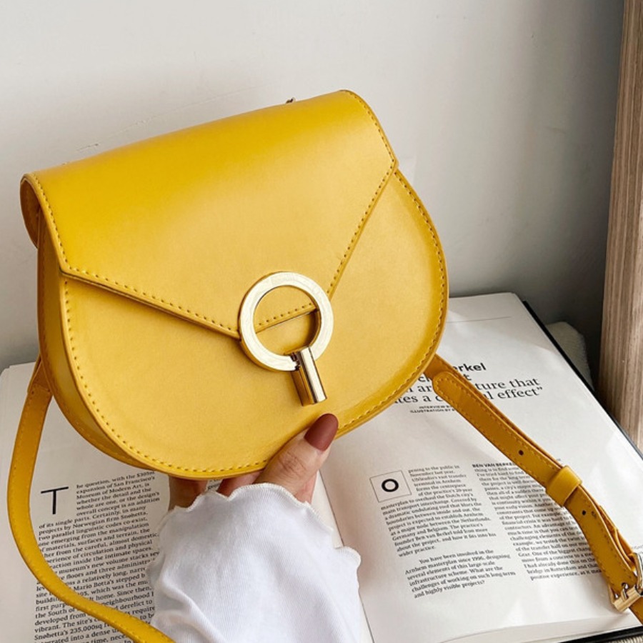 

LW Round Buckle Basic Crossbody Bag, Yellow