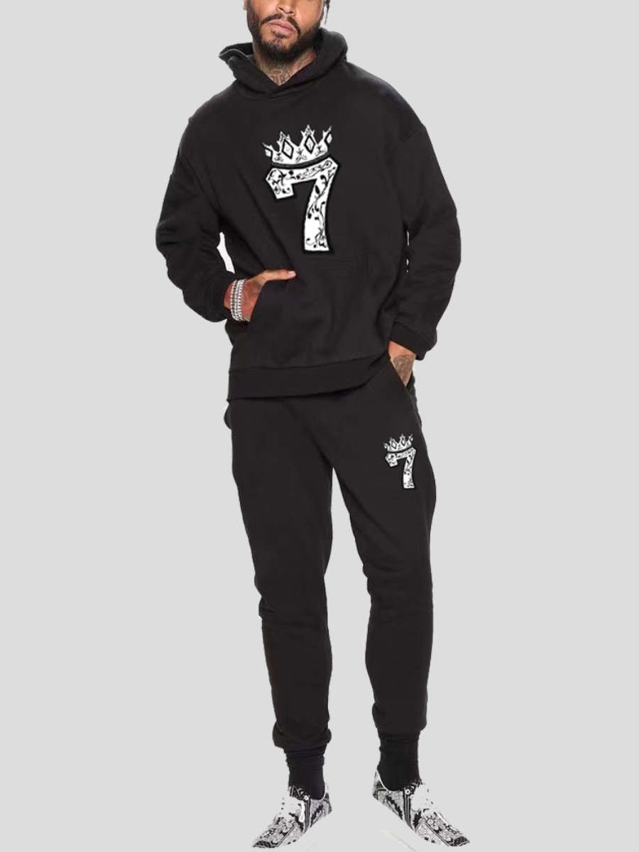 

LW Men Figure Print Pocket Design Tracksuit Set, Black