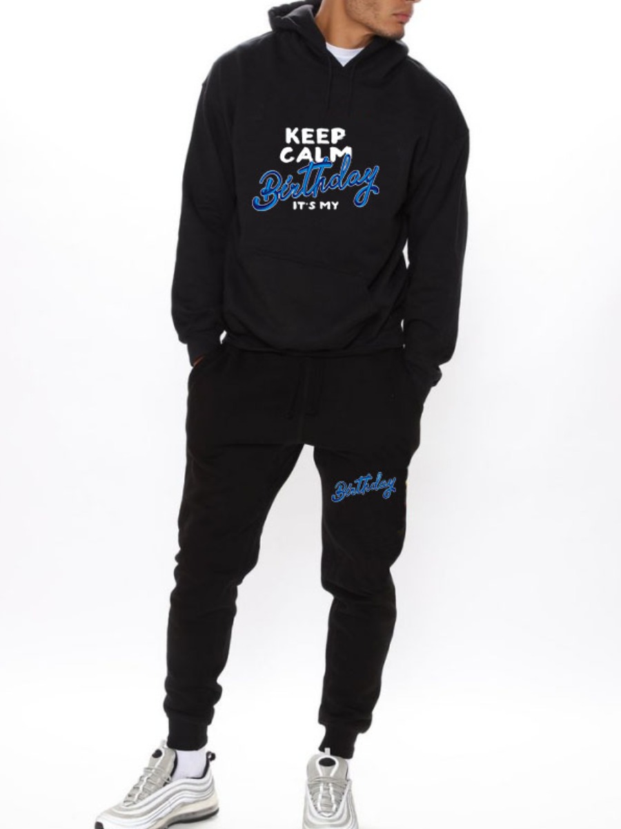 

LW Men Letter Print Pocket Design Tracksuit Set, Black