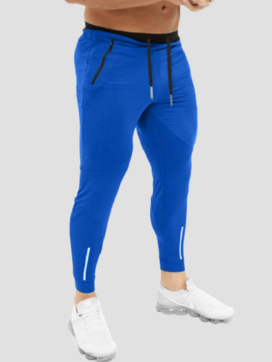 

LW Men Drawstring Striped Zipper Design Pants, Blue