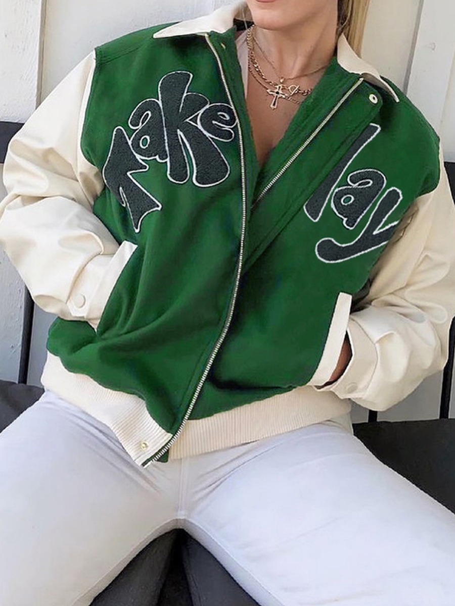 

LW Embroidered Letter Patchwork Jacket, Green