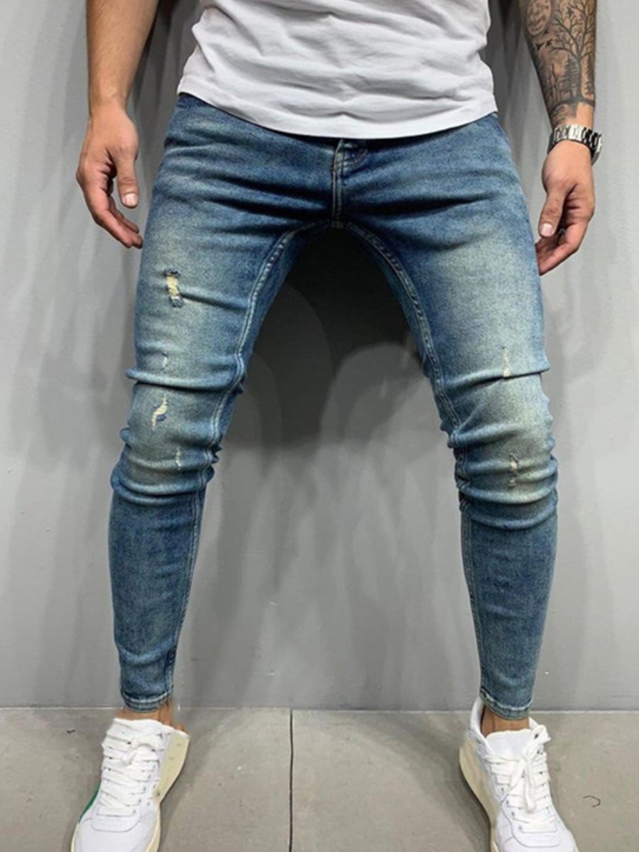 

LW Men High Stretchy Distressed Ripped Skinny Jeans, Blue