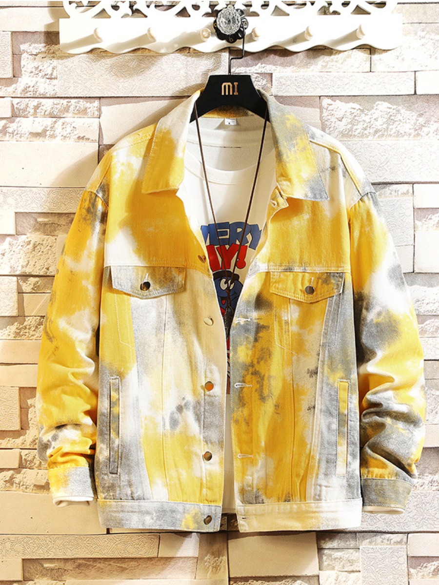 

LW Men Tie Dye Pocket Design Denim Jacket, Yellow